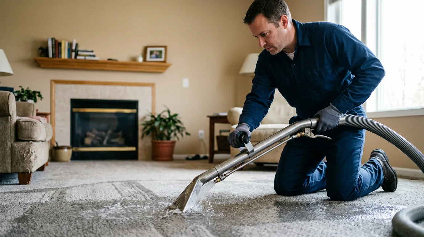 Water damage restoration technician working near Stockbridge, MA